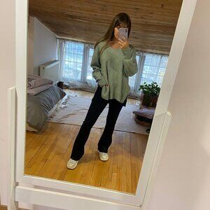 Sage comfy sweater with side splits, no stains or holes